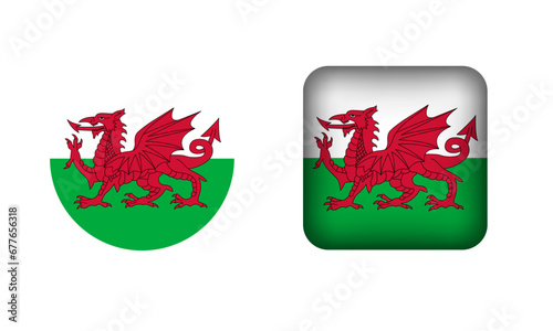 Flat Square and Circle Wales Flag Icons