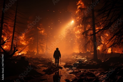 rescuers firefighters extinguish a forest fire