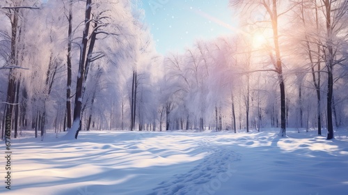 tree forest scene sunny glistening illustration winter landscape, snow blue, ice beautiful tree forest scene sunny glistening