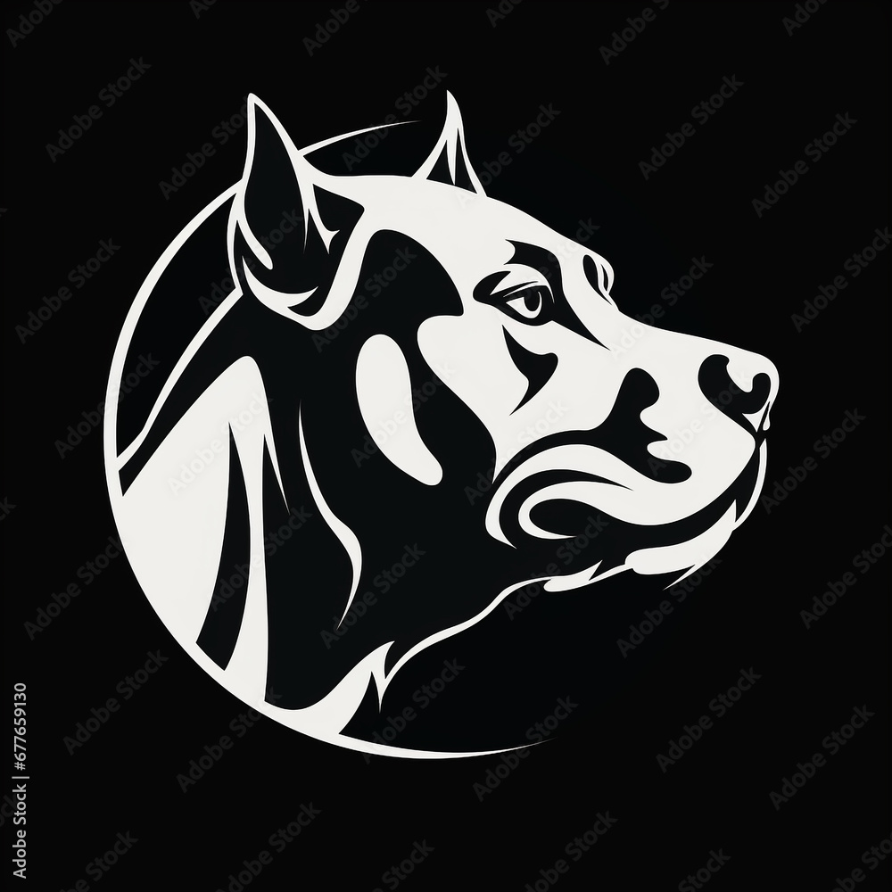 white dog head logo on black background