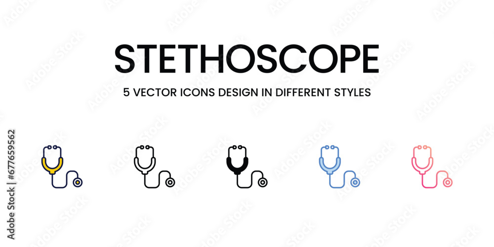Stethoscope Icon Design in Five style with Editable Stroke. Line, Solid, Flat Line, Duo Tone Color, and Color Gradient Line. Suitable for Web Page, Mobile App, UI, UX and GUI design. Stethoscope Icon Design in Five style with Editable Stroke. Line, Solid, Flat Line, Duo Tone Color, and Color Gradient Line. Suitable for Web Page, Mobile App, UI, UX and GUI design.