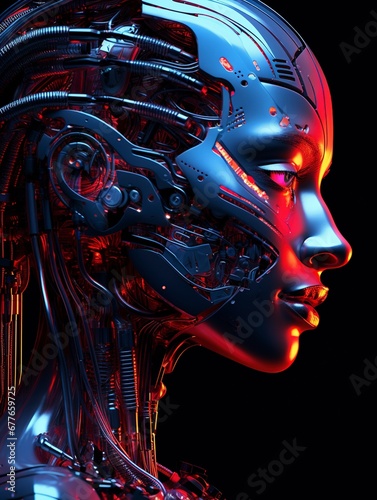 Portrait of a female cyborg side face, generative ai