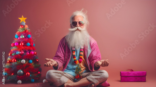 A Cool Modern Santa Claus Meditating and Finding Some Zen In His Life.