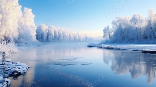 landscape nature new december icy illustration snow ice, cold frost, river frozen landscape nature new december icy