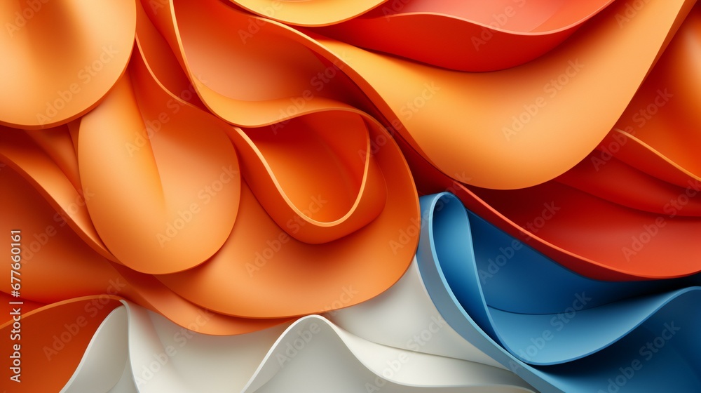 Abstract Curved Layers in Vivid Orange, Blue, and White Tones