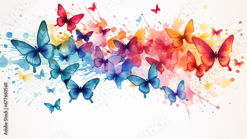 Watercolor painting of colorful butterfly isolated on a white background.