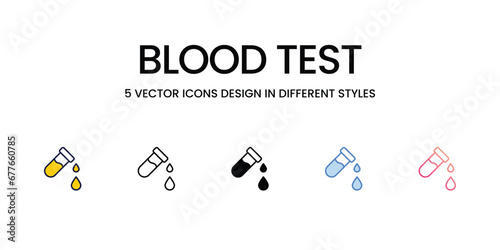 Blood Test Icon Design in Five style with Editable Stroke. Line, Solid, Flat Line, Duo Tone Color, and Color Gradient Line. Suitable for Web Page, Mobile App, UI, UX and GUI design.
