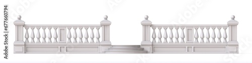 White stone fence with gate and stairs 3D