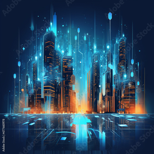 Conceptualizing a Intelligent Urban Landscape: Futuristic Cityscapes with High-rise Architectural Marvels. Abstract Virtual Reality Digital Structures Showcasing Modern Technological Advancements © Depi