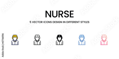 Nurse Icon Design in Five style with Editable Stroke. Line, Solid, Flat Line, Duo Tone Color, and Color Gradient Line. Suitable for Web Page, Mobile App, UI, UX and GUI design.