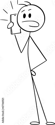 Person Making Phone Call, Vector Cartoon Stick Figure Illustration