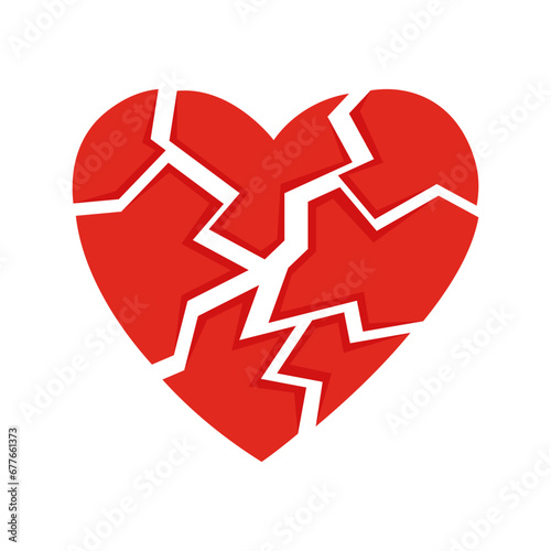Flat vector illustration of a red broken heart. Isolated design on a white background.
