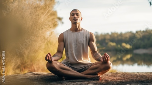 Man doing Biophilia Workouts outdoors. Biophilia exercises are performed outdoors and focus on the importance of nature on well-being. Biophilia nature green exercise benefits
