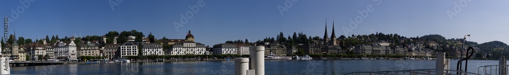 Panorama view of town on Lake Lucerne Switzerland