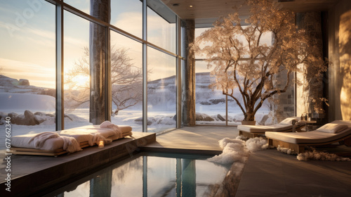 An indoor pool in a spa hotel in winter