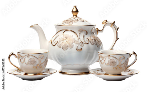 Ornate Porcelain Tea Ensemble On Isolated Background