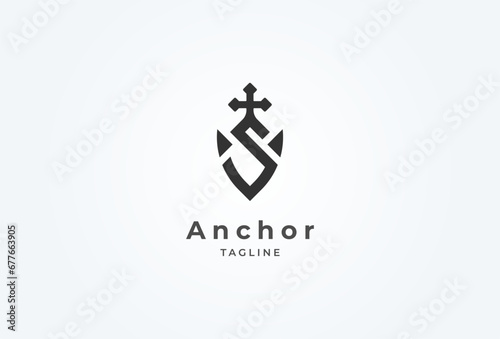 Initial S Anchor logo design. letter S with anchor combination. flat design logo template. vector illustration