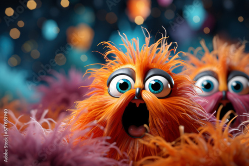 Funny orange monster with eyes and mouth. 3d illustration.