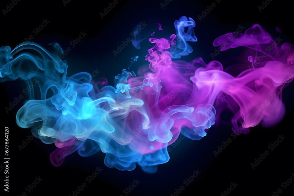 Neon blue and purple cloud or smoke isolated on black background Neon blue and purple cloud or smoke isolated on black background