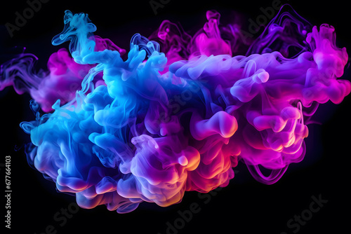 Neon blue and purple cloud or smoke isolated on black background