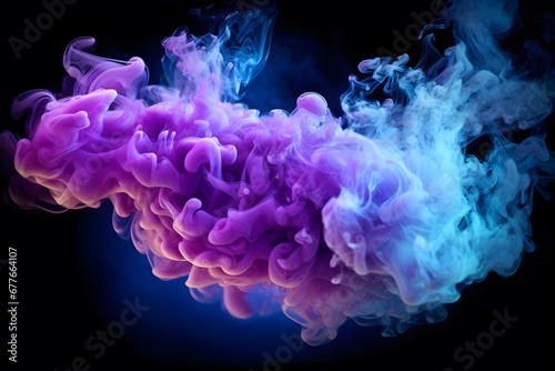 Neon blue and purple cloud or smoke isolated on black background