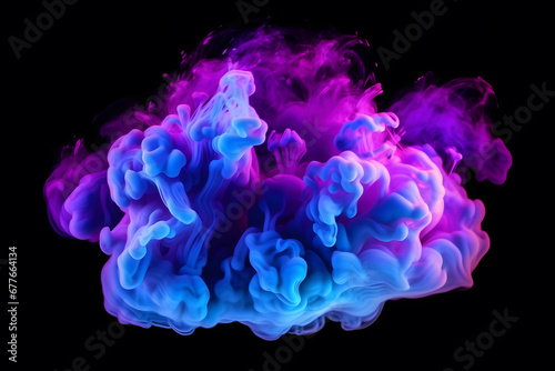 Neon blue and purple cloud or smoke isolated on black background