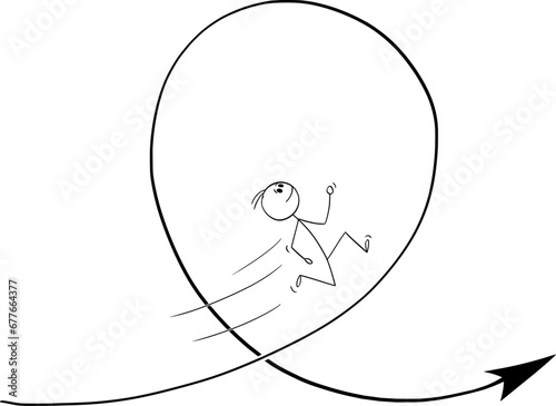 Person or Businessman and Obstacle in Way, Vector Cartoon Stick Figure Illustration