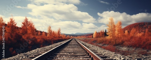 railway tracks in autumn landscape