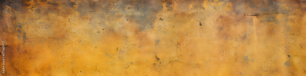 Vintage grunge background with patina like colors, cracks, and golden brown and yellow red paper textures. Photo studio backdrop. Wallpaper. Generative AI. - obrazy, fototapety, plakaty 