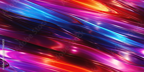 wavy seamless pattern texture with neon gradient multicolored curved waves on bright holographic background