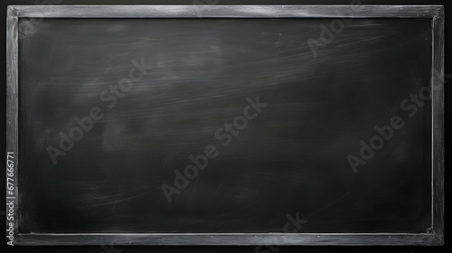 Blackboard chalkboard texture. Empty blank black chalkboard with chalk traces, generative ai photo