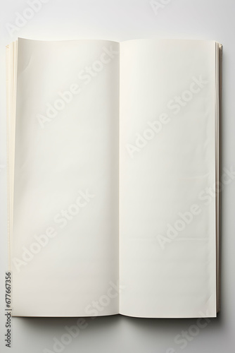 Blank notebook open to the top empty notebook on white background design, in the style of shaped canvas, generative ai