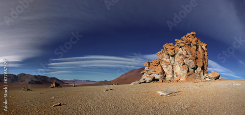 View of rock formation in the Dali Desert at sunset in Bolivia. photo