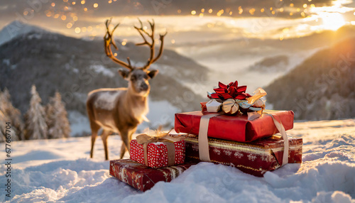 regali di natale neve cervo pacchetto regalo  photo