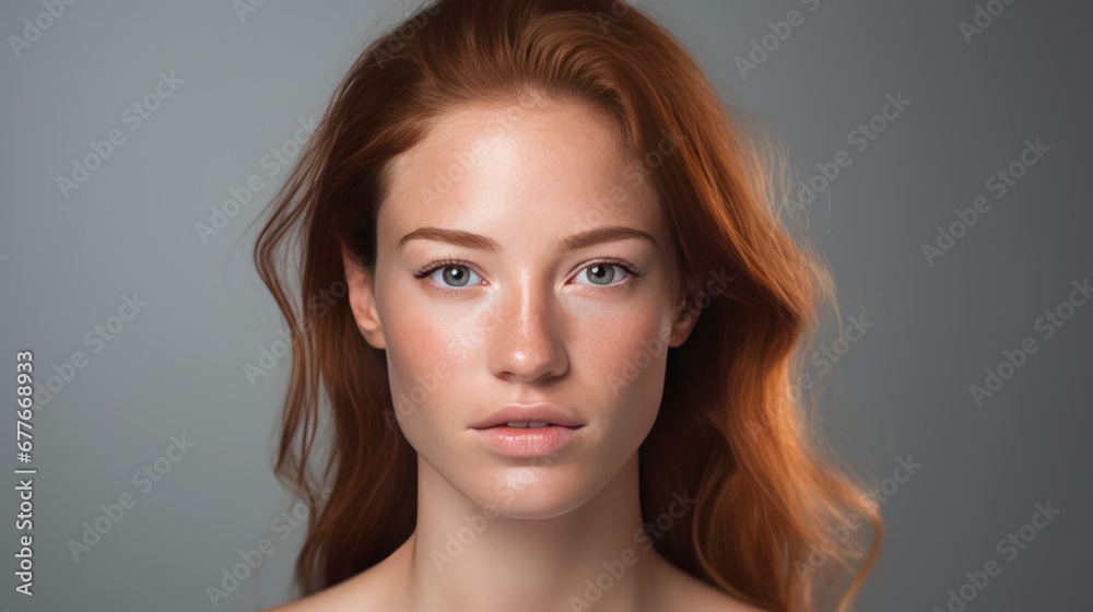 Portrait of a woman is wearing modern clothing in white and neutral colors Portrait of a woman is wearing modern clothing in white and neutral colors