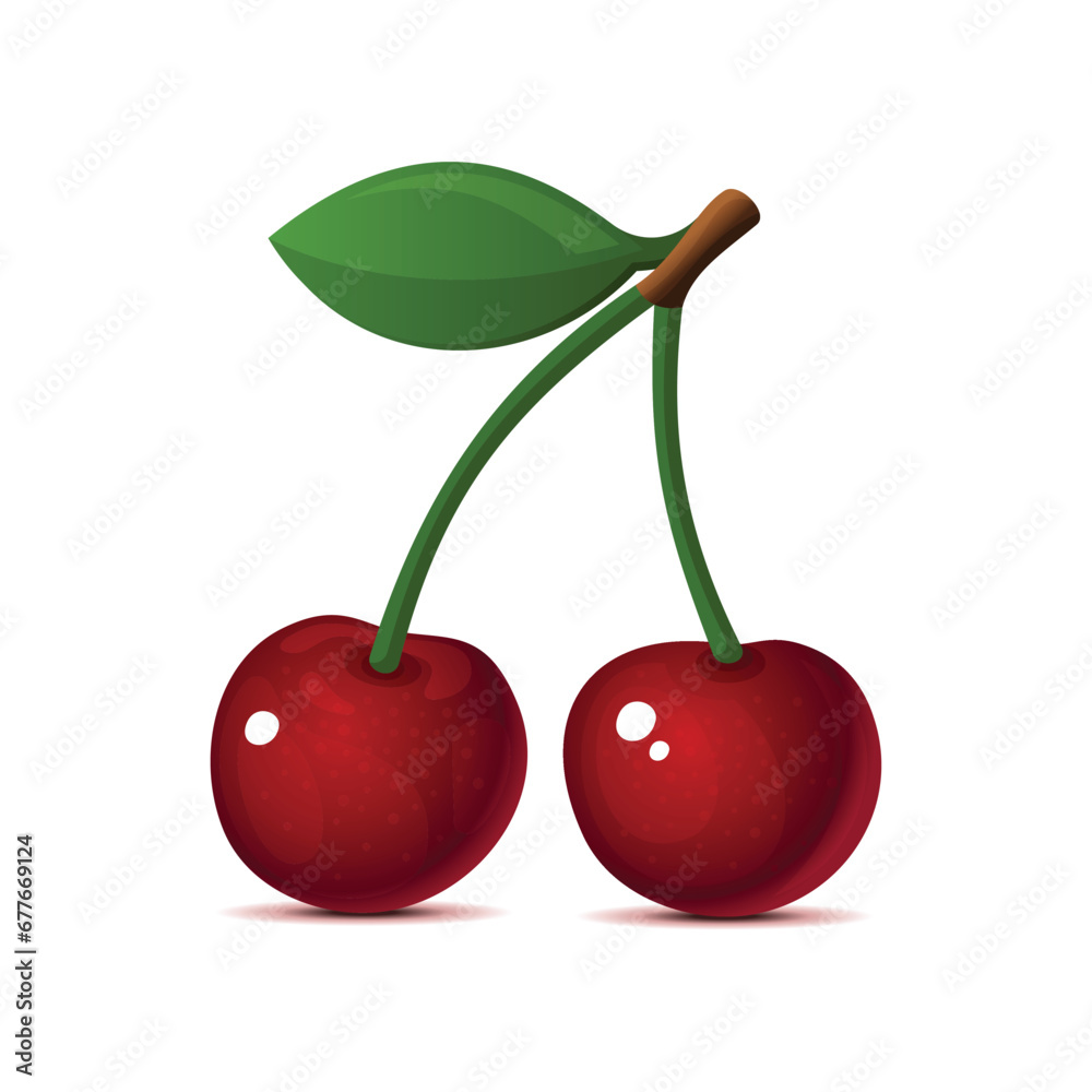 Cherries on White Background. Realistic 3d Icon. Vector Cherries on White Background. Realistic 3d Icon. Vector