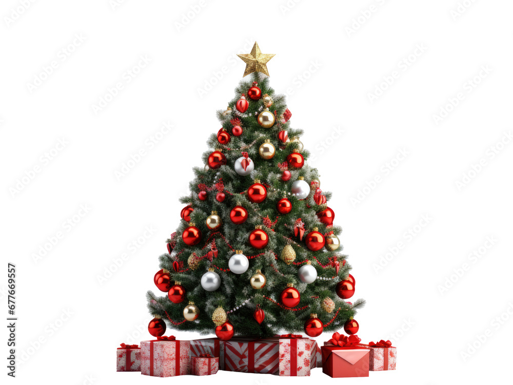 christmas tree and gifts isolated on transparent background