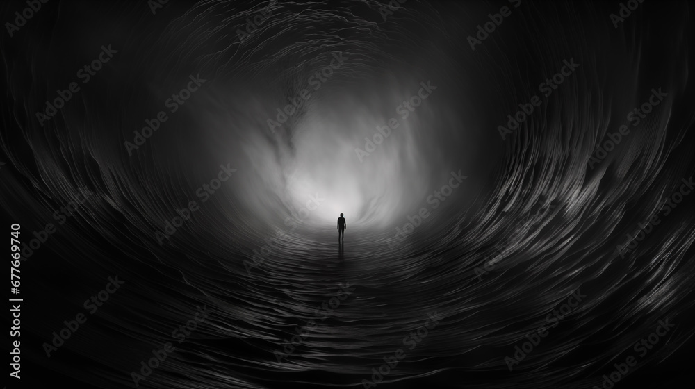 mental disorder abstract dark depressive image. copy space. black and white illustration - obrazy, fototapety, plakaty 