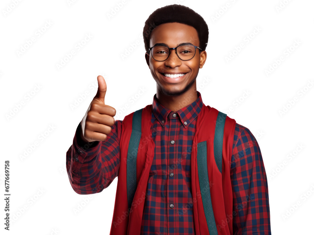 American university student smiling and giving thumbs up on transparent background American university student smiling and giving thumbs up on transparent background