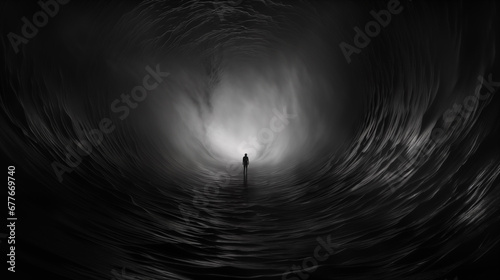 mental disorder abstract dark depressive image. copy space. black and white illustration