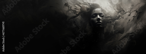 mental disorder abstract dark depressive image. copy space. black and white illustration © ALL YOU NEED studio