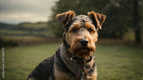 Airedale Terrier Dog,portrait of a dog ,Close-up portrait photography of Dog,Portrait of a little pet,cute brown dog at home,Portrait of a pet.
