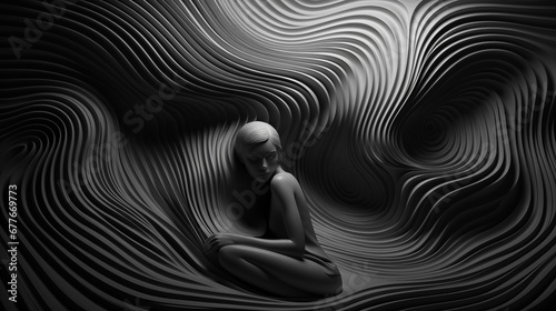 mental disorder abstract dark depressive image. copy space. black and white illustration