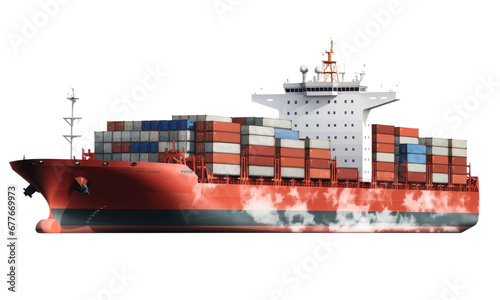 Large container cargo ship on a transparent background. The concept of ship transportation