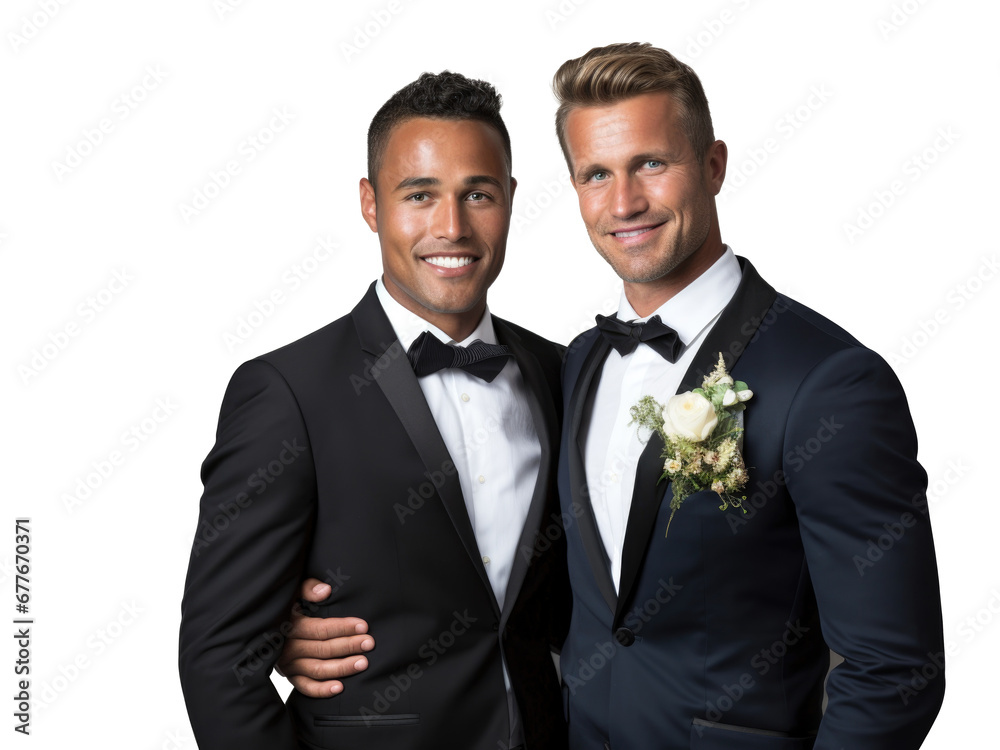 Gay couple wedding portrait isolated on transparent background Gay couple wedding portrait isolated on transparent background
