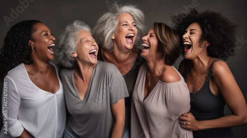 Portrait of Female models of different ages laughing happily in the studio  photo