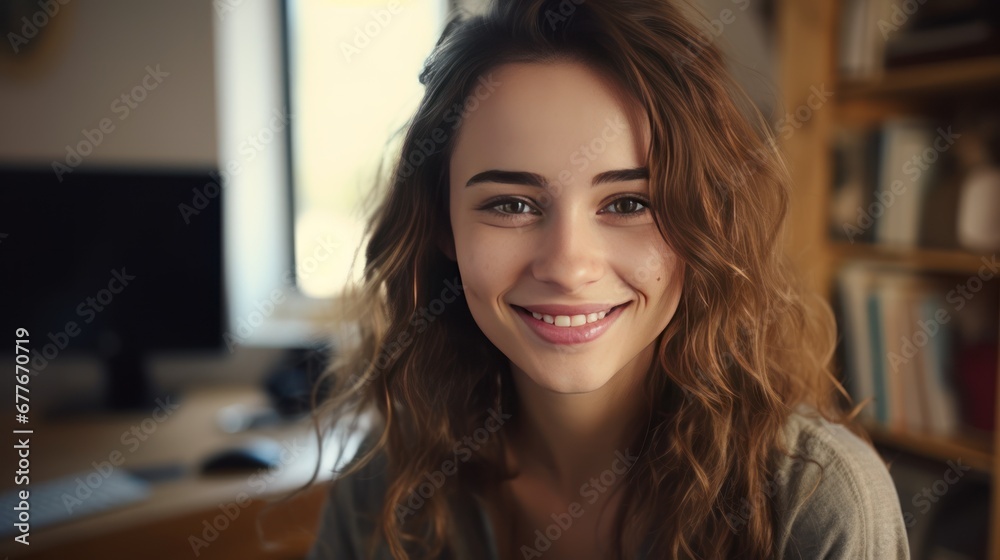Close-up portrait of a smiling brunette woman Close-up portrait of a smiling brunette woman
