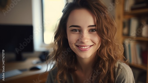 Free Download Close-up portrait of a smiling brunette woman - GFXLoad