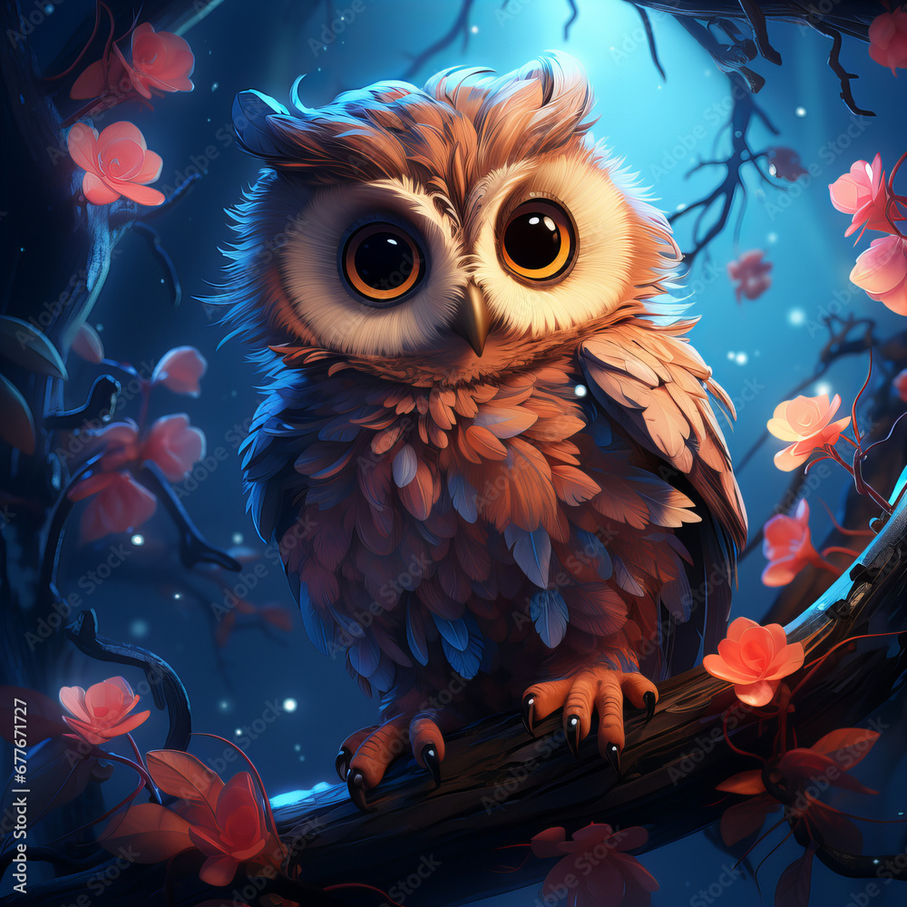 Naklejka premium Nighttime whispers of love from a charming owl