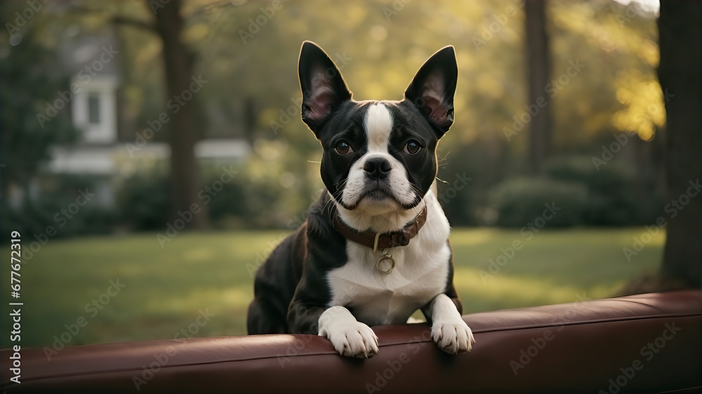 Boston Terrier Dog,portrait of a dog ,Close-up portrait photography of Dog,Portrait of a little pet,cute brown dog at home,Portrait of a pet.